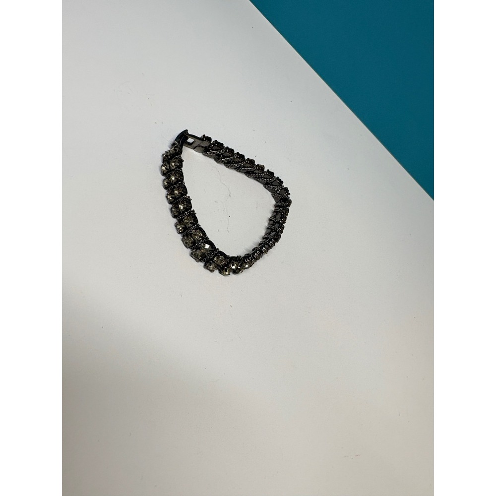 Gunmetal Smoky Grey Rhinestone Double Row Tennis Bracelet Foldover Clasp